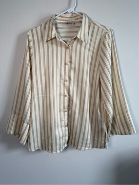 Elie Tahari Cream and Beige Striped Button-Front Shirt